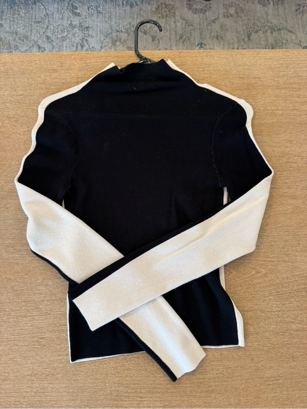 Black Turtleneck Sweater with Cream Contrast Trim